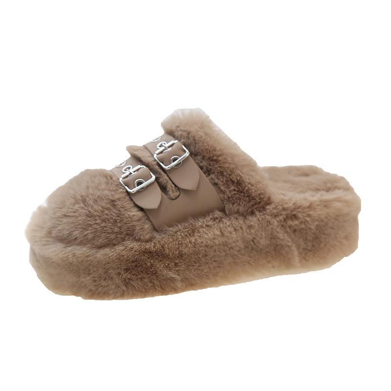 Ремень с пряжкой, сумка на голову, пушистые тапочки, женская верхняя одежда 2024 года, осень-зима, новые толстые подошвы, увеличивающие рост, маленькие плюшевые хлопковые туфли