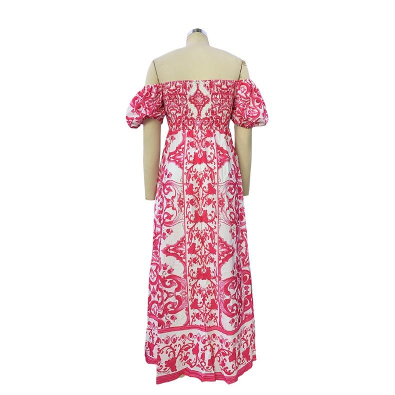 GMXIA Женская мода лето весна богемный принт с коротким рукавом на одно плечо и высокой талией повседневные платья