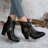 Fashion Retro Pointed Toe High Heel Black Ankle Boots Women 2025 Winter Metal Buckle Designer Chelsea Boots Woman's Shoes Plus Size 45
