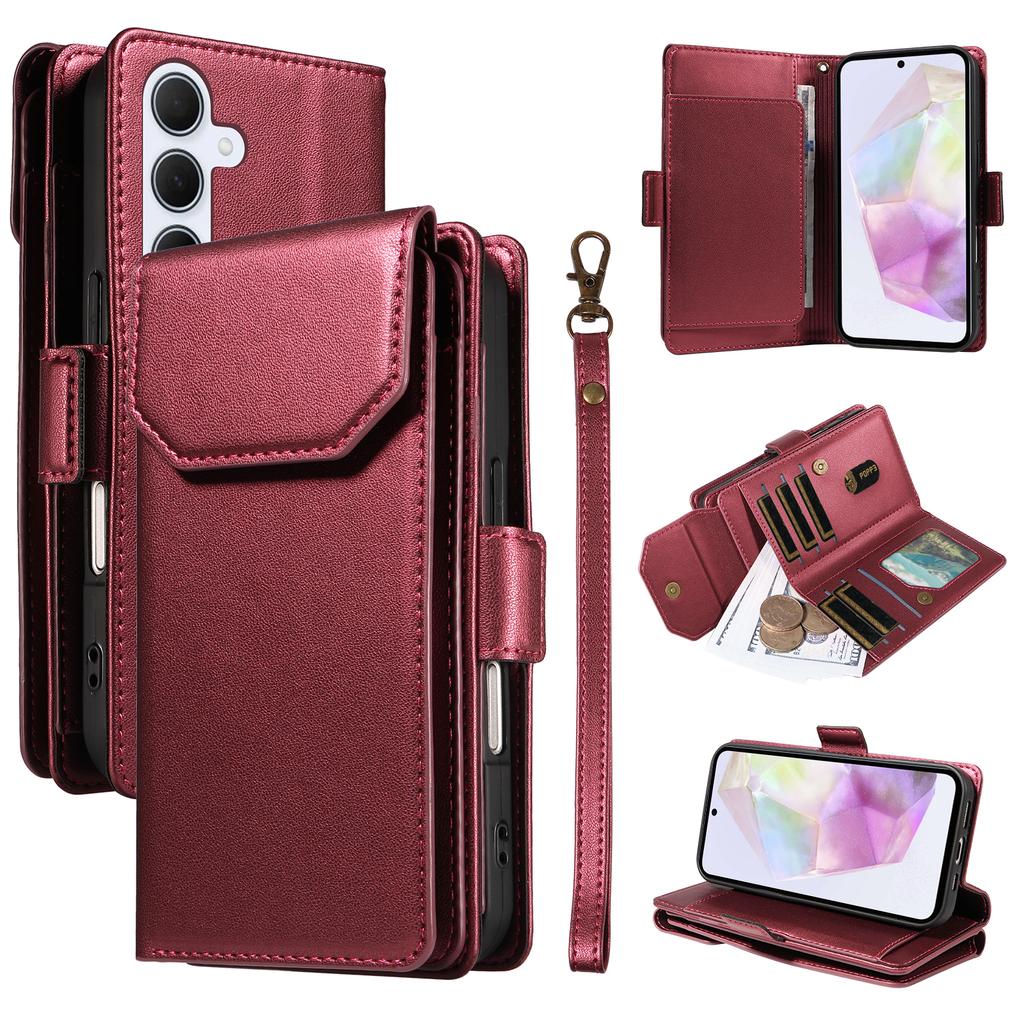 For Samsung Galaxy A35 5G Case with Multi-Card Holder and Strap PU Leather Phone Cover Stand