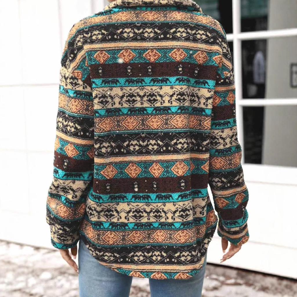 Женская длинная рукава лацкан свободного покроя ретро плюшевая куртка