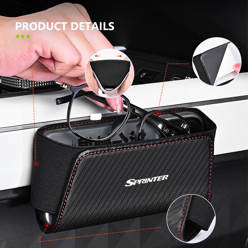 FFYE5 Leather Car Door Organizer Phone Sun Visor Glasses Storage Bag For Mercedes Benz W124 W203 VITO Sprinter Viano V-Class R-Class