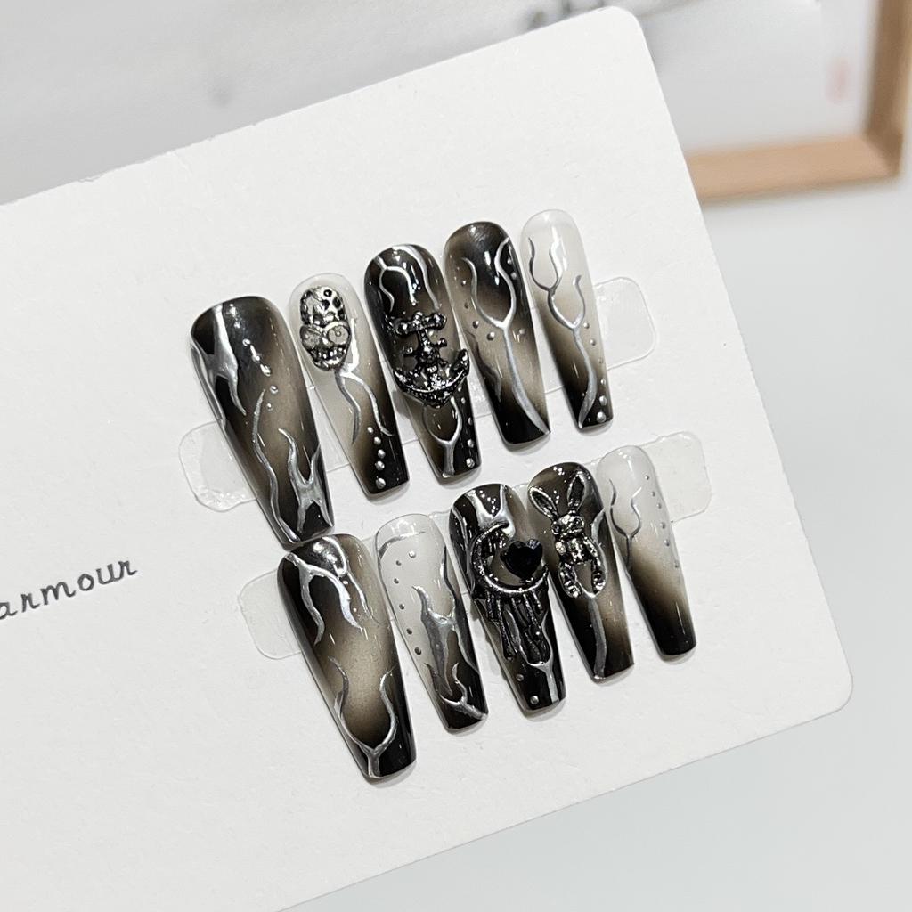 Pure Handmade Light Therapy Wear Armor Hand-painted Magic Mirror Flame Dark Story Rogue Rabbit Sweet Cool Manicure Finished Fake Nail