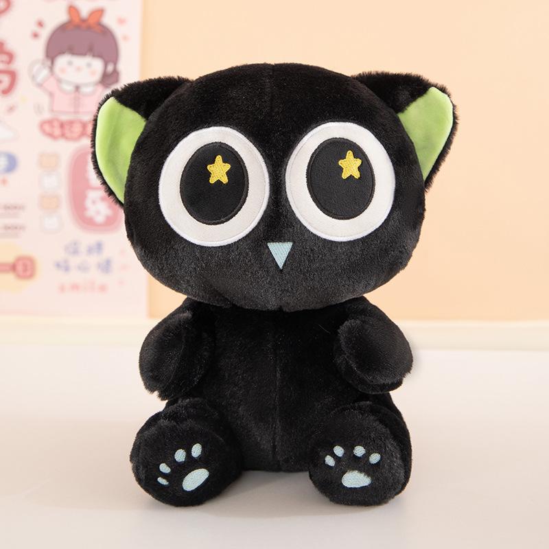 Плюшевая игрушка Черный кот Ло Сяохэй Кукла кошка с большими глазами Милая кукла кошка Подарок на день рождения