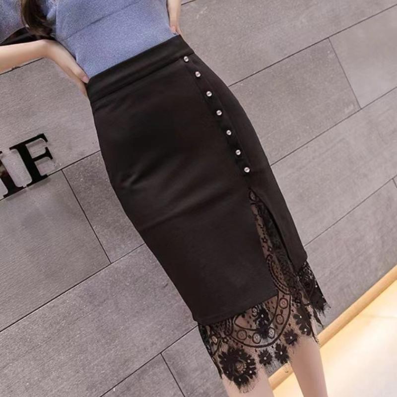 Однобортная кружевная лоскутная сексуальная юбка, женская модная однотонная тонкая летняя юбка с высокой талией, размер меньше обычного