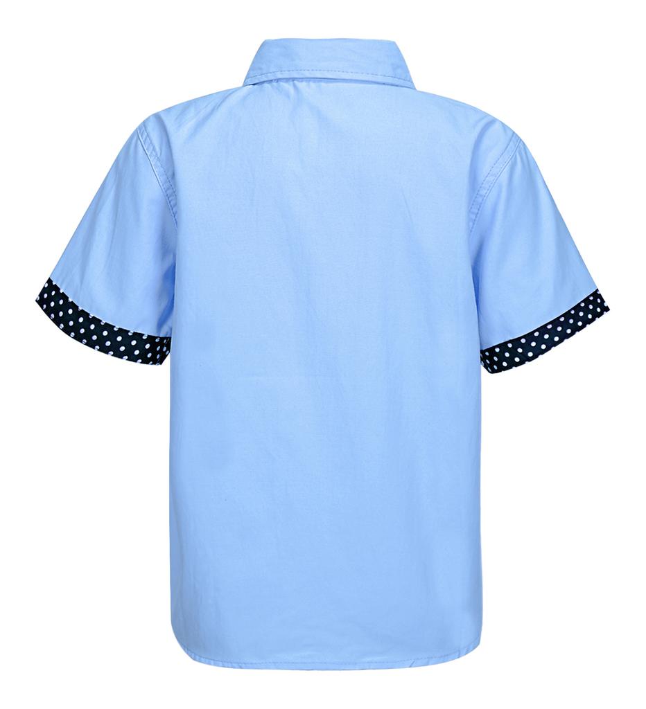 Kids Boys Casual Top Short Sleeve Turndown Collar Button Front Polka Dot Print Stylish T Shirt