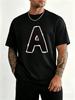 Unisex Red Crew Neck Tee Letter A Outline Graphic Print Oversized Short Sleeve Unisexs Summer Streetwear Casual Daily Basic Wear Top