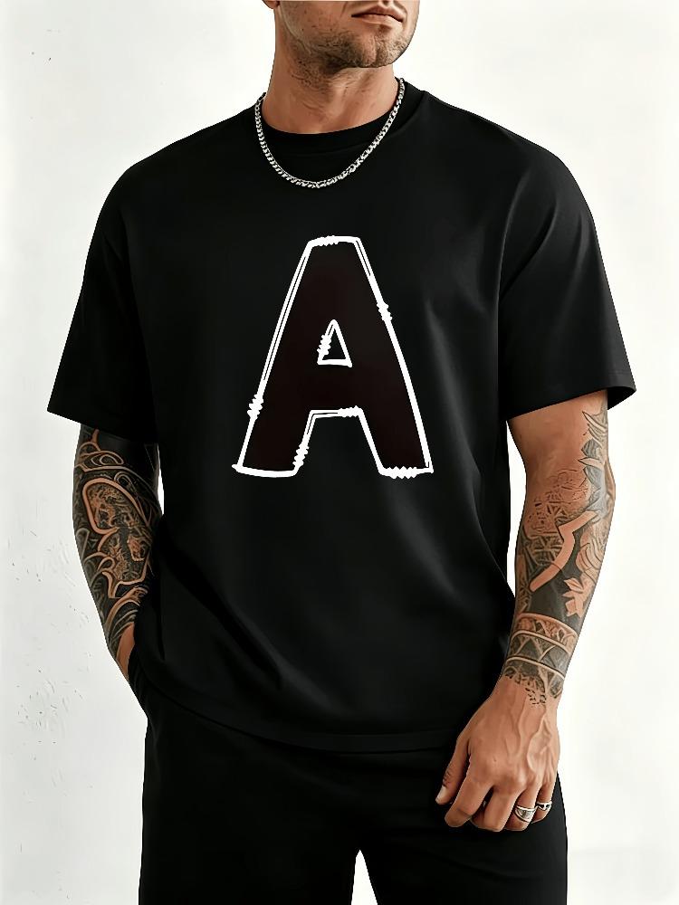 Unisex Red Crew Neck Tee Letter A Outline Graphic Print Oversized Short Sleeve Unisexs Summer Streetwear Casual Daily Basic Wear Top