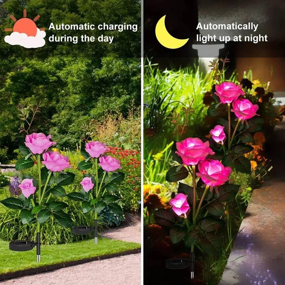 Plug-in Rose LED Solar Light Simulation Flower Decoration Outdoor Solar Garden Light Fairy Swaying Solar Flower Lamp Lawn