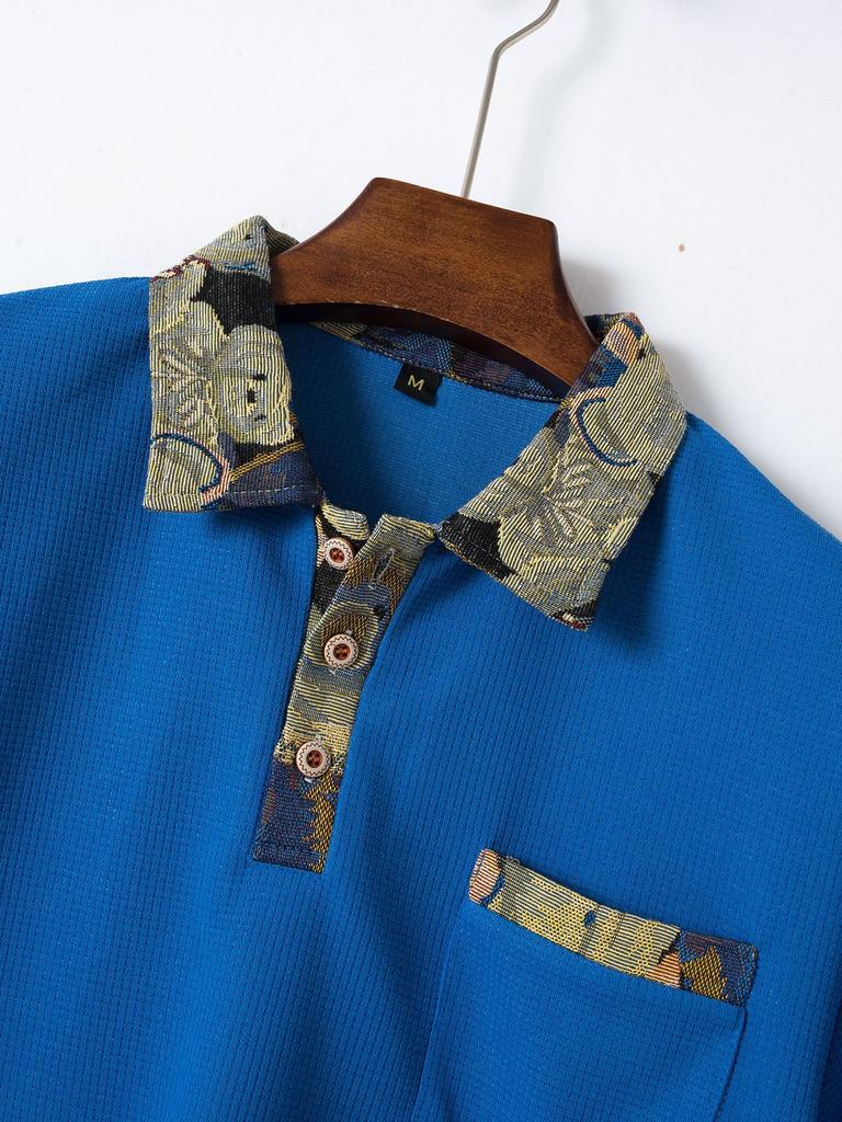 Waffle Color Blocked Pocket Short Sleeved Casual T-shirt Top