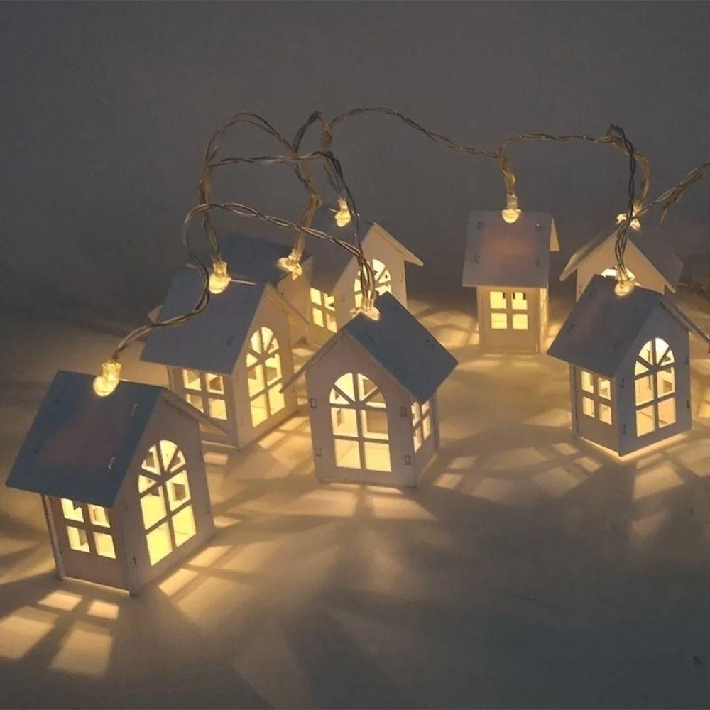 Warm White Wooden House Light Strings Waterproof Wood House LED String Window Display