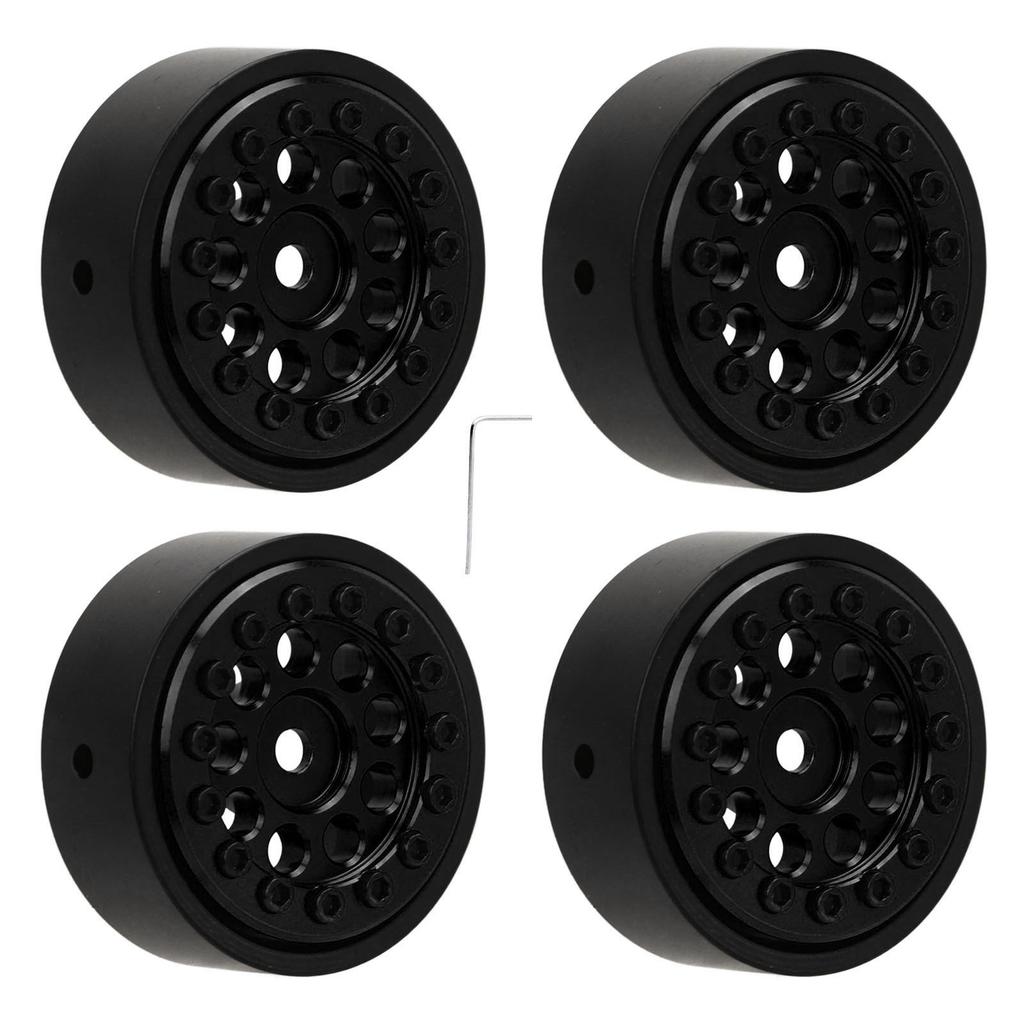 4Pcs 1.0 Inch Wheel Hub 9 Round Hole Aluminum Alloy Hub for FMS FCX24 1 24 Remote Control Climbing Car Black