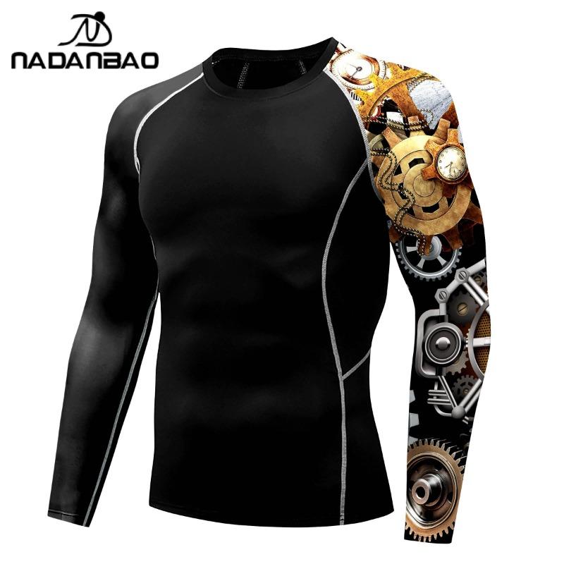 Nadanbao Quick Drying Long Sleeve Surfing Wetsuit for Men Gym Shirts Fitness T-Shirt Summer Swimwear Swimming Top Male Clothes