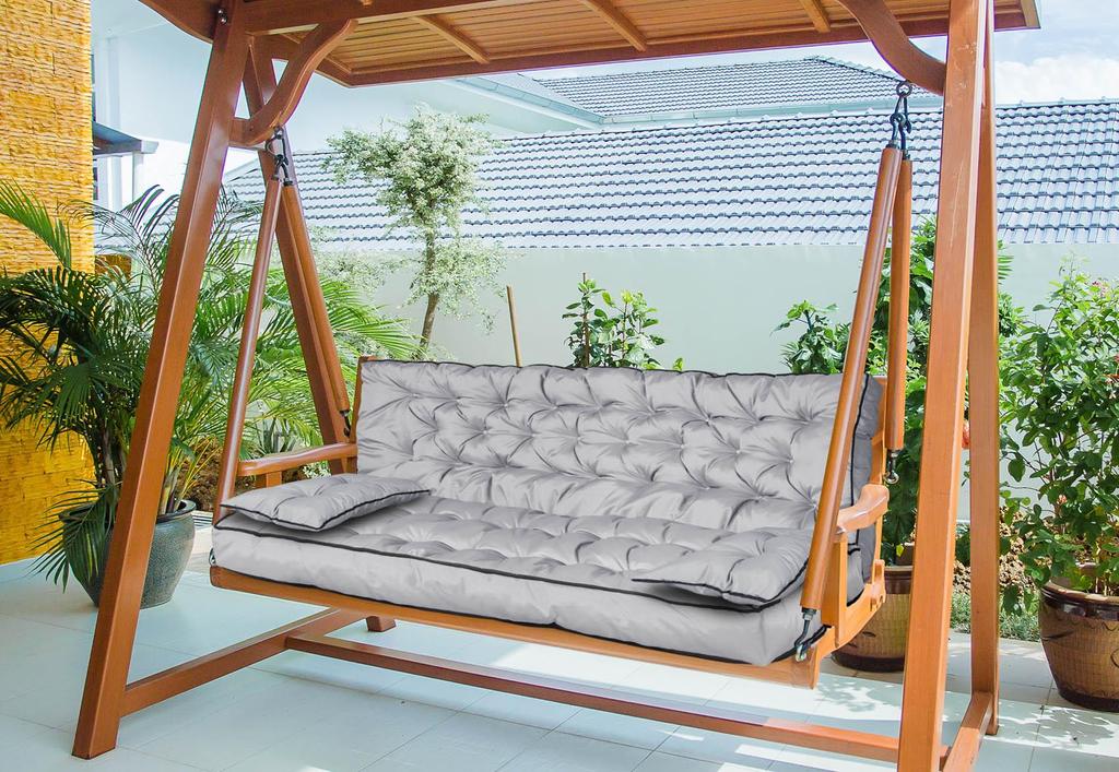Garden Cushion for Bench with High Side and Piping, Swing, Waterproof with Strings Tied + Small Cushions