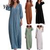 Spring Autumn Dresses Bohemian Ruffle V-Neck Long Dress, 3/4 Sleeves Maxi Dress for Comfortable Women Women, Solid Color Casual Loose Fall