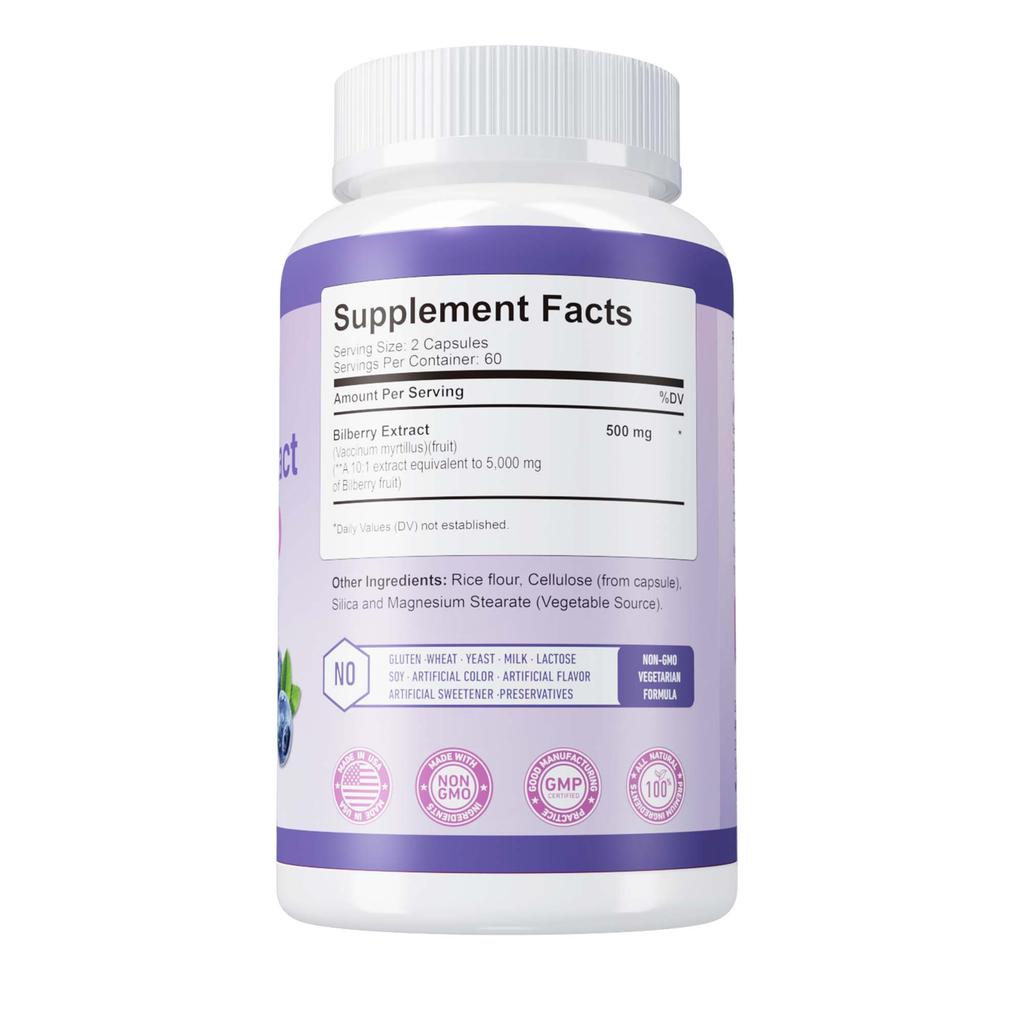 Xemenry Bilberry Extract Capsules, 10:1 Concentrated Extract, 5000 mg Bilberry Fruit, Suitable for Adults