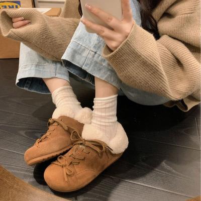 Кукольная голова увеличение внутренней высоты женские новые осенние ретро два способа носки плоская толстая подошва удобные туфли-одинарки с круглым носком