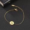 Hollow Alphabet A-Z Round Pendant Bracelets Stainless Steel Bracelets for Men Women Trend Jewelry for Party Gift (17+5CM)