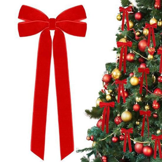 10 шт. Бархатные рождественские банты 5" X 10" Винтажные банты из ленты Украшения для рождественской елки Деревенские поделки Подарочные банты для дерева Венка Гирлянды Праздничный декор