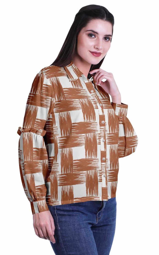 Moomaya Printed Long Sleeve Top For Women Classic CollarA  SummerA  Button Up
