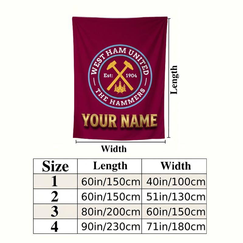 Custom Name West Ham Fc Wall Tapestry Aesthetic Wall Hanging Printed Fabric Blanket Decorative Tapestries for Bedroom Living Room Home Decor