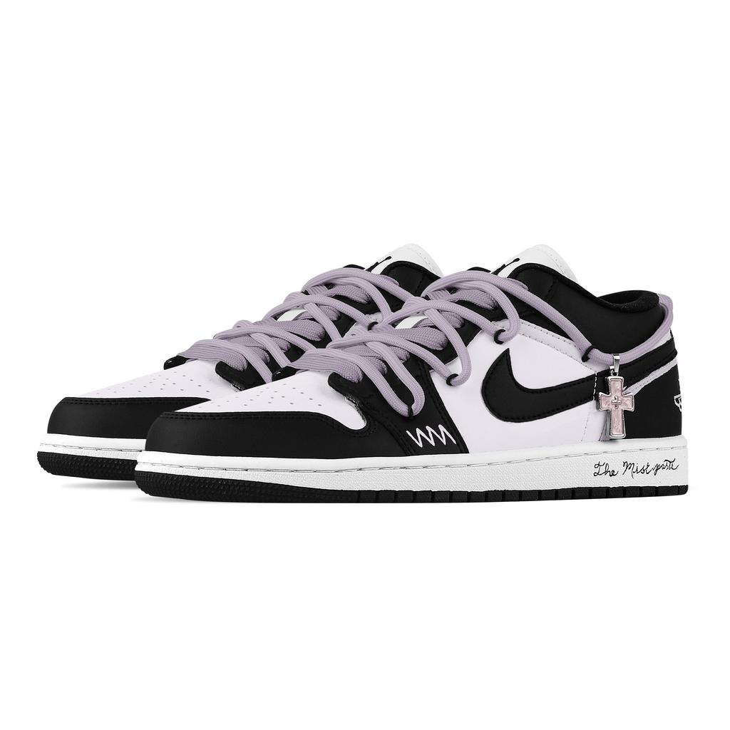 Jordan Air Jordan 1 Taro Paste Boba, Сердечная Коробка Низкие Винтажные Баскетбольные Кроссовки Женские Черно-Бело-Фиолетовые DC0774-101(Команда773--)