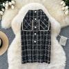 Autumn Winter Women Plaid Tweed Slim Bodycon Pencil Skirt with Pocket