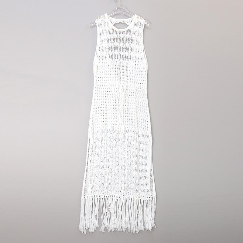 Летнее женское полое вязаное сексуальное платье с кисточками, пляжное бикини, прикрытие, праздничный купальник, длинное платье