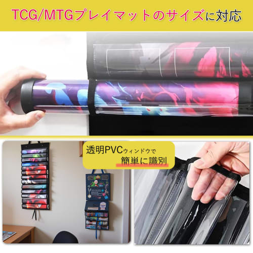 ThreeSix Playmat Case, 13-Piece Capacity, Designed for TCG Card Games, with Clear PVC Window, Dust-Resistant, Space-Saving, Hanging Strap, and Retract