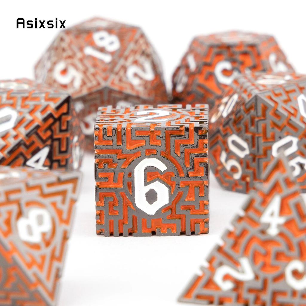 7 шт. красно-белые металлические кубики-лабиринт, набор твердых металлических многогранных кубиков, подходящий для ролевой игры, настольной игры, карточной игры