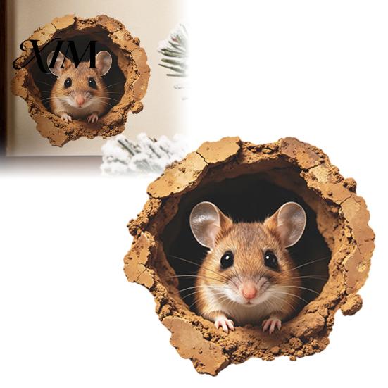 Whimsical Wall Accents 3D Realistic Mouse Hole Sticker, Cute Rat Burrow Decal, Decals Self-Adhesive Removable Decor for Kitchen Bedroom Cafe Pet