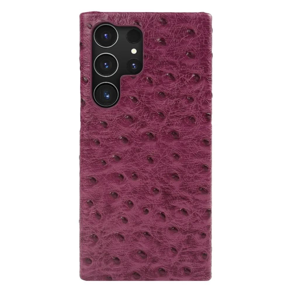 Ostrich Genuine Leather Case for Samsung Galaxy S23 FE S24 Ultra S22Plus S21FE S20 S23 Cowhide Back Cover Coque Shell