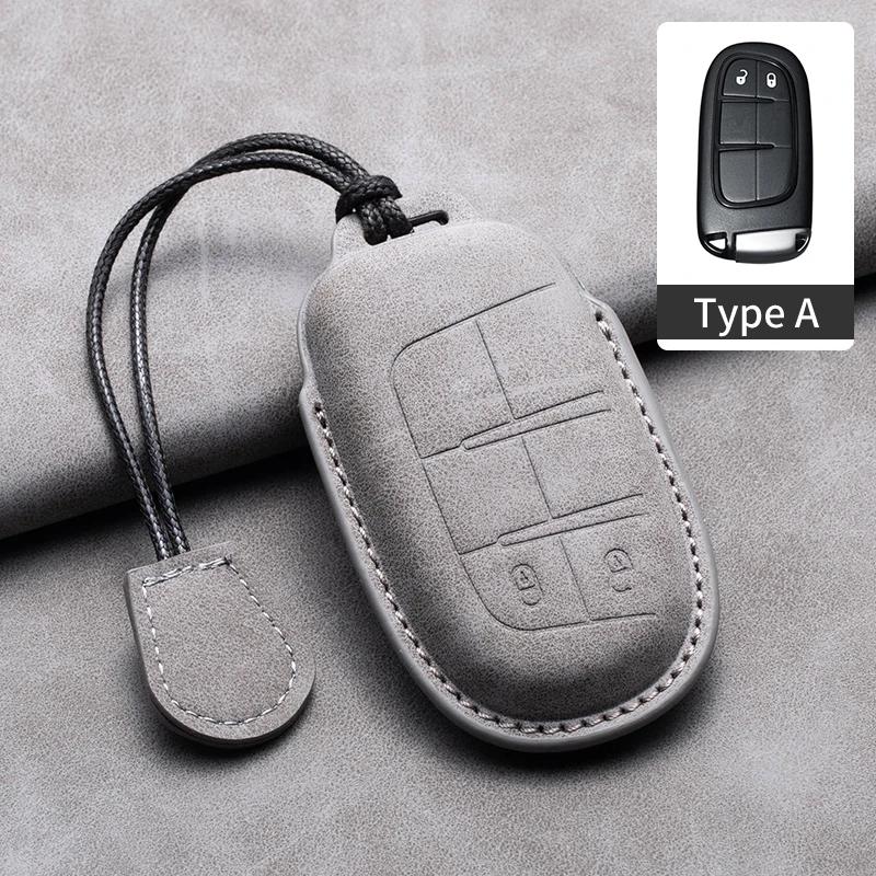 Leather Car Key Case Cover Shell For Jeep Chrysler 300 200 Dodge Charger Grand Cherokee Wrangler Compass Renegade For Fiat 500X
