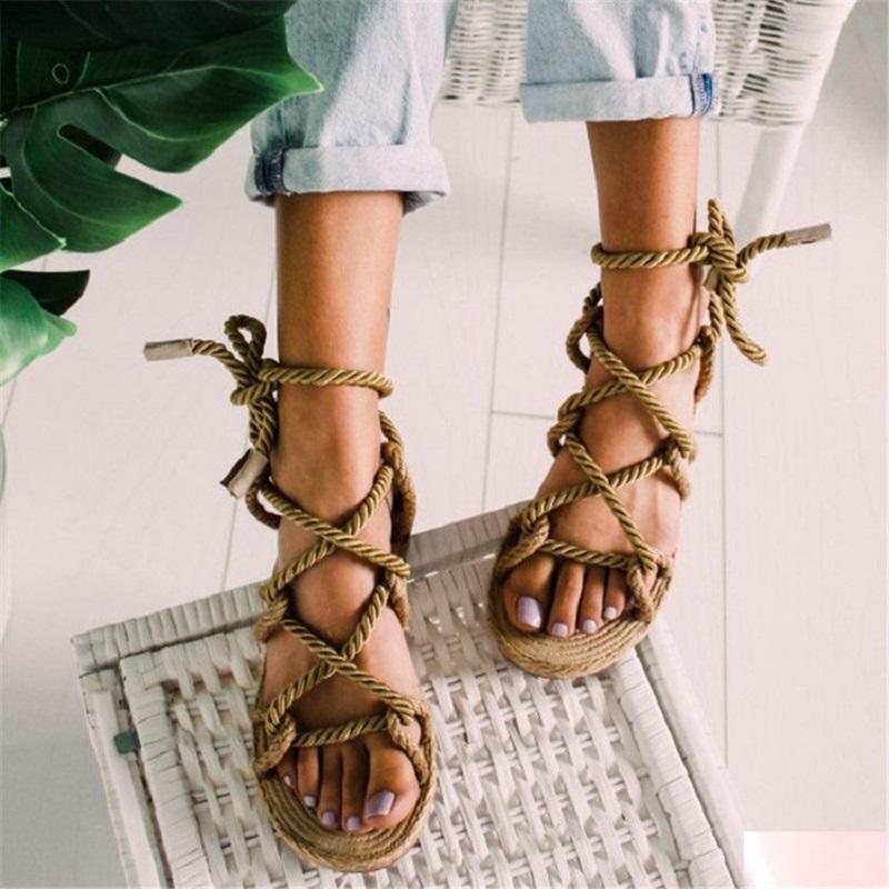 Fashion 2024 New Sandals for Woman's Shoes Braided Rope with Traditional Casual Roma Style Simple Creativity Fashion Pink Summer Lace-up
