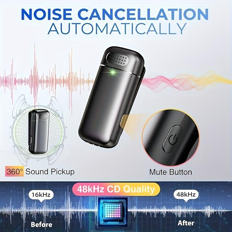 Беспроводной микрофон для iPhone - с зарядным чехлом на 500 мАч и 30 часами работы в режиме воспроизведения, 2 шт., миниатюрный петличный микрофон с клипсой, маленький микрофон для записи видео
