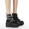 Chunky Heel Knight Boots Women's New Platform Punk Style Comfortable Chain Decoration Thick Sole Mid Length Women's Boots 2024