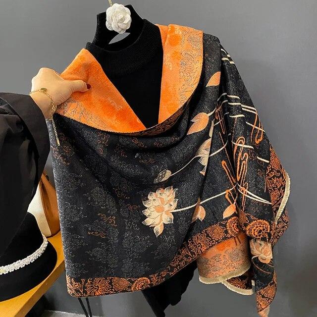 Толстый теплый зимний шарф, роскошный дизайн, принт лошади, женский кашемировый шаль из пашмины, женские шарфы с запахом, женский платок, одеяло, пончо