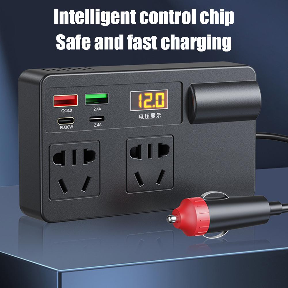 Автомобильный инвертор DC 12V/24V в AC 220V преобразователь ВКЛ/ВЫКЛ USB/PD/Type-C адаптер для зарядки питания X2K9