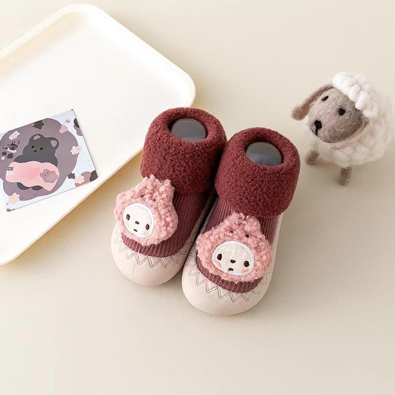 Newborn Baby Toddler Shoes Spring and Autumn Moving Season Cartoon Fleece Thickened Indoor Non-slip Soft Sole Indoor Floor Shoes