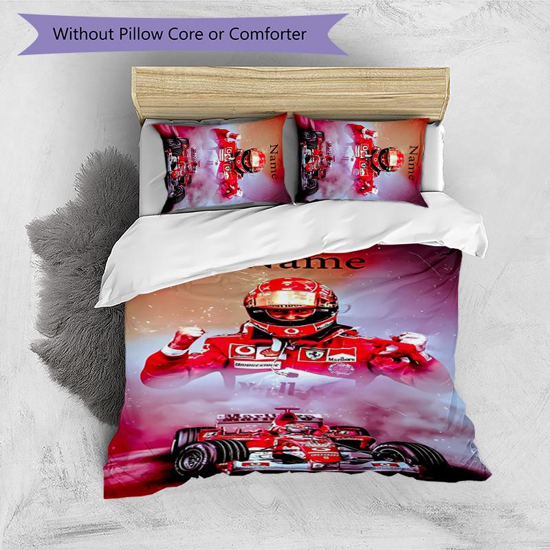 3pcs Custom Name Cartoon Michael Schumacher Bedding Set Duvet Cover Closure Includes 1 Duvet Cover & 2 Pillowcases for All Seasons Bedroom Decor
