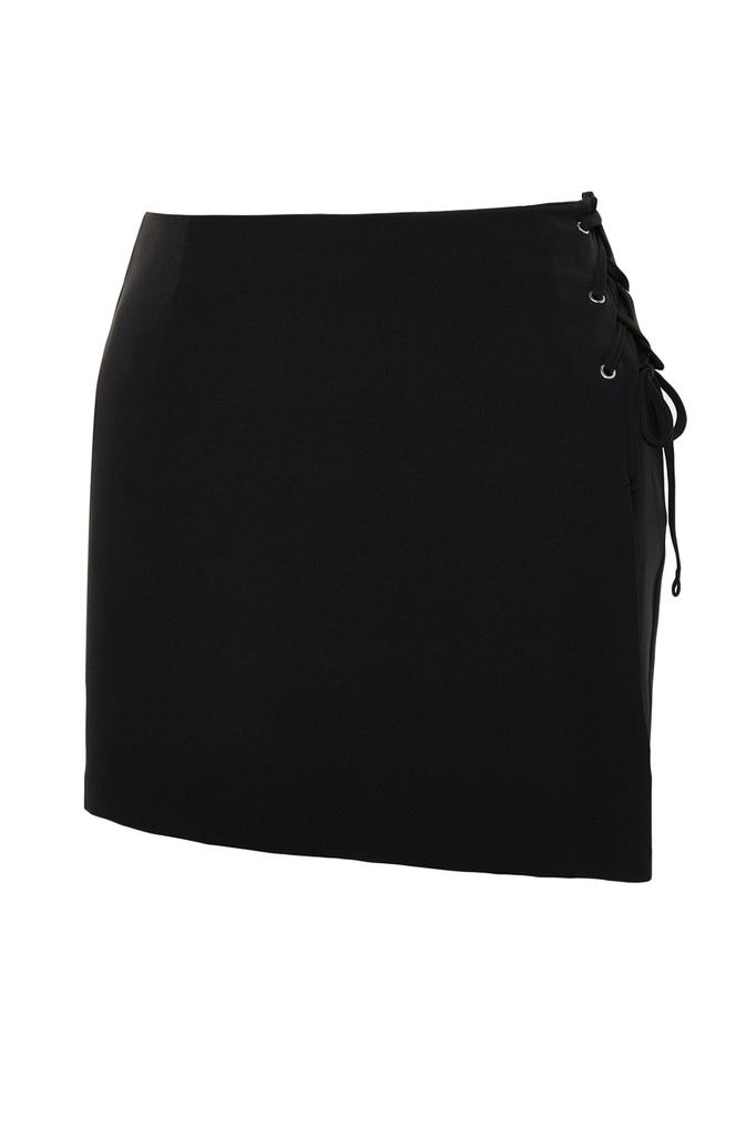 Women's Fashion New Plus Big Size Shorts & Bermuda Black Woven Tie-Up Shorts Skirt