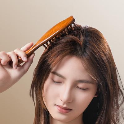 Головка расчески из натурального сандалового дерева Meridian Comb с длинной ручкой, многофункциональная вставка, массажная расческа для зубов, 22 гвоздя