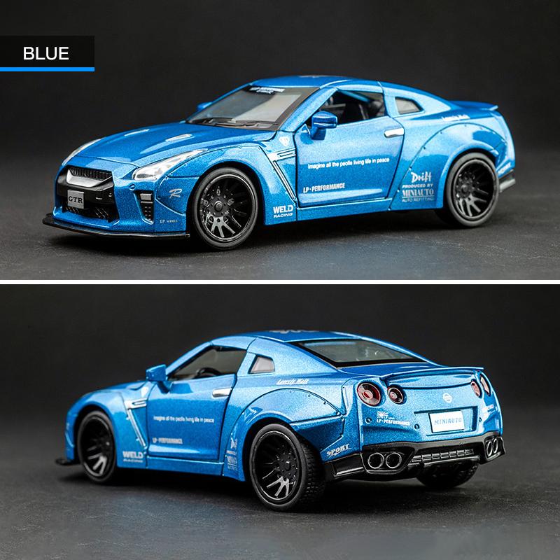Масштаб 1/32 Nissan GTR, литая под давлением модель автомобиля, игрушечный автомобиль с откатным механизмом, звуком и светом для детей, коллекция подарков для мальчиков и девочек