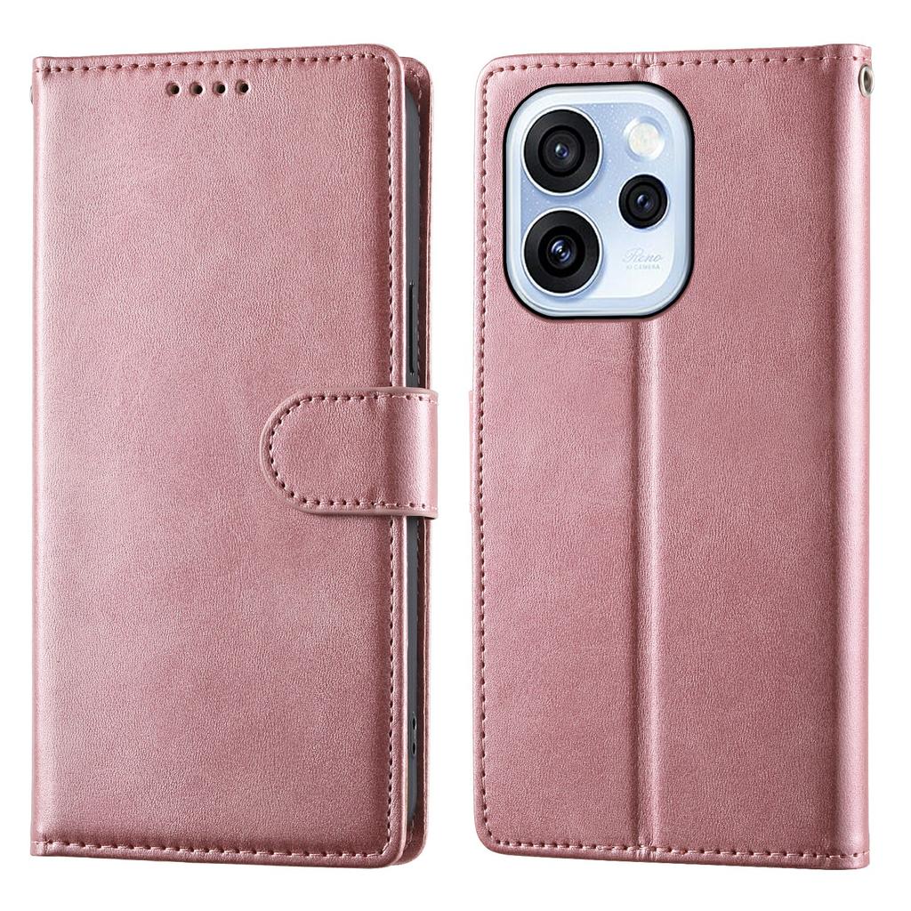 For Oppo Reno15 F 5G Case Stand Wallet Calf Texture PU Leather Flip Phone Cover with Wrist Strap