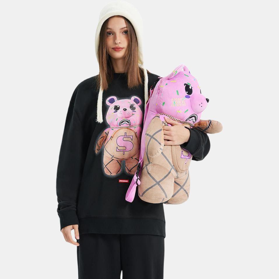 Sprayground Свитшот унисекс с мультяшным принтом акулы и медведя, повседневный, с круглым вырезом, Черный W0930910