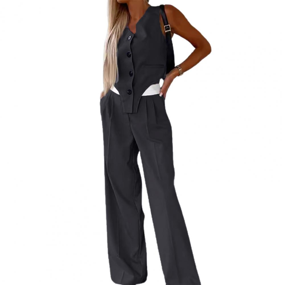 Wide-leg Pants Set Elegant Sleeveless V Neck Women's Suit Set with Irregular Waistcoat Wide Leg Trousers Formal for Office
