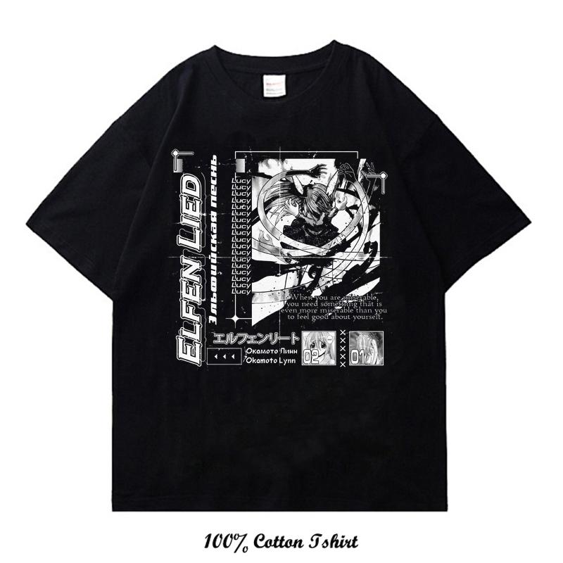 Новая летняя стильная повседневная футболка Elfen Lied свободного покроя, мужская и женская, графическая принтованная уличная одежда из 100% хлопка, топы, футболки