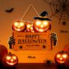 L-30x20cm 2D Halloween Trick-or-Treat Wooden Monster Face Pumpkin Design Rope Hanger Porch Wall or Halloween Garden Party Decora
