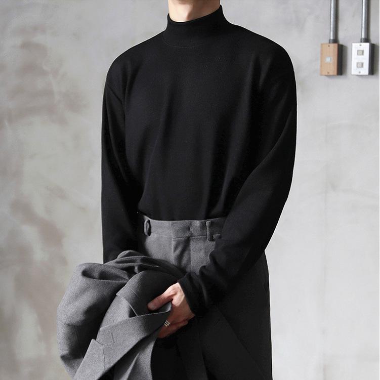 Men's 2025 Spring/Autumn Double-Sided Warm Long-Sleeve Half-High Collar Slim T-Shirt