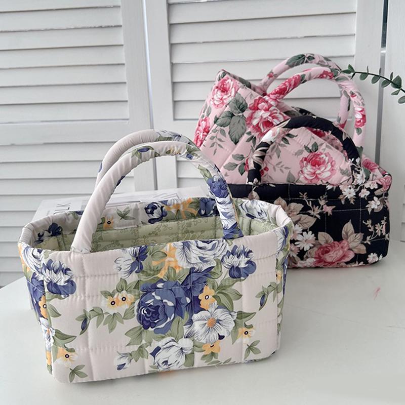 Floral Pattern Storage Basket Women Large Capacity Fabric Sweet Laundry Baskets With Easy Carry Handles Hampers Travel Tote Bag+